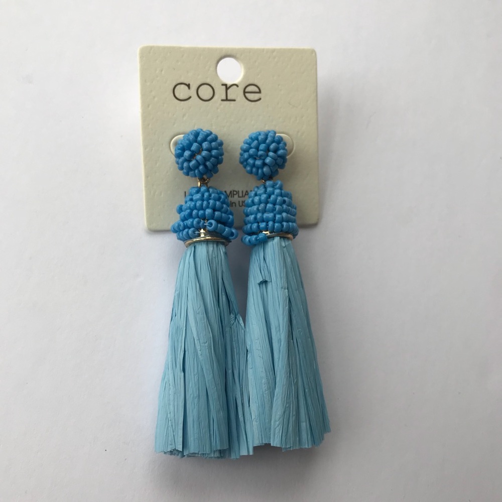 Core | light blue beaded tassel earrings new - Picture 2 of 6